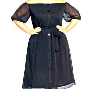 City chic off the shoulder black chiffon midi